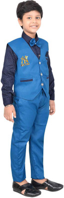 KIDZWING Boys Festive & Party Shirt, Waistcoat and Pant Set(Blue Pack of 1)