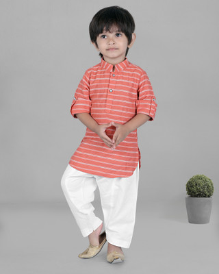 Tasrika Boys Festive & Party Kurta and Pyjama Set(Orange Pack of 2)