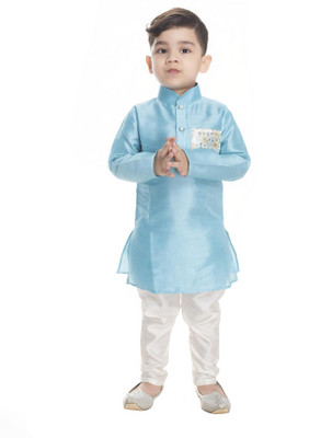Boom Boys Boys Festive & Party Kurta and Pyjama Set(Light Blue Pack of 1)