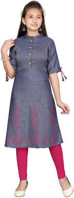 SANGARIA Girls Solid A-line Kurta(Blue)