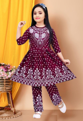 Shyam Creation Girls Festive & Party Kurta and Pyjama Set(Purple Pack of 1)