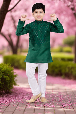 new gen Baby Boys Casual, Festive & Party, Wedding Kurta and Pyjama Set(Green Pack of 1)