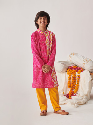 Pspeaches Boys Festive & Party Kurta and Pyjama Set(Pink Pack of 1)
