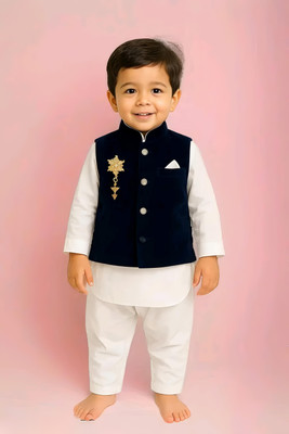 MJ Laskar Baby Boys Wedding Kurta and Pyjama Set(Blue Pack of 1)
