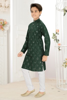 Liten Boys Festive & Party, Wedding Kurta and Pyjama Set(Green Pack of 1)