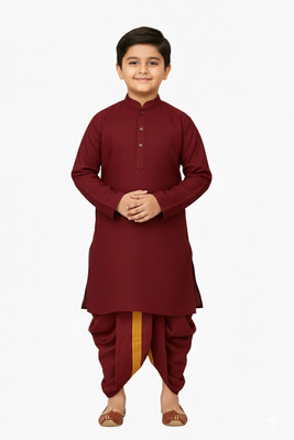 Tasrika Boys Festive & Party Kurta and Dhoti Pant Set(Maroon Pack of 1)