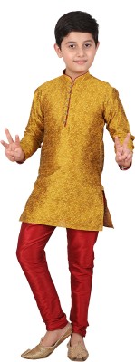 3SIX5 Boys Casual, Festive & Party, Wedding Kurta and Churidar Set(Yellow Pack of 1)