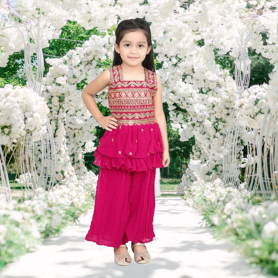 FHKIDS FASHION Baby Girls Festive & Party Kurta and Palazzo Set(Pink Pack of 1)