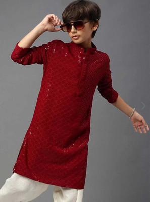 VADLI FASHION Boys Festive & Party Kurta and Pyjama Set(Red Pack of 2)