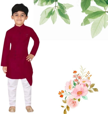 VDC CREATIONS Baby Boys Festive & Party Kurta and Pyjama Set(Maroon Pack of 1)