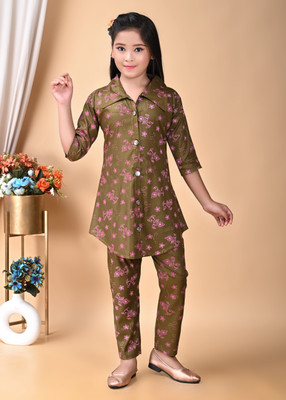 ShifaCollection Girls Festive & Party Kurta and Trouser Set(Brown Pack of 1)