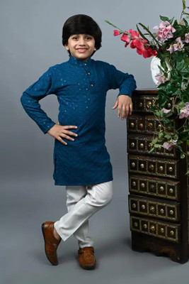 DIGIFASHION Boys Festive & Party Kurta and Pyjama Set(Blue Pack of 1)