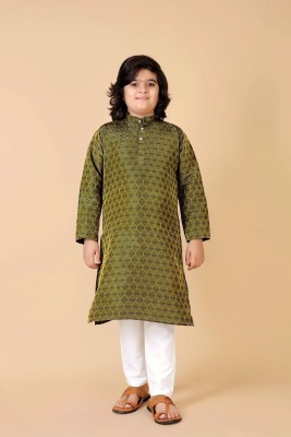 VALAKI Boys Self Design Straight Kurta(Green)