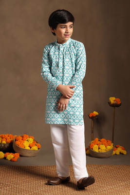 Tasrika Boys Festive & Party Kurta and Pyjama Set(Blue Pack of 1)