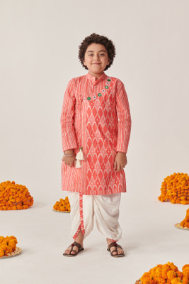 Pspeaches Boys Festive & Party Dhoti & Kurta Set(Orange Pack of 1)