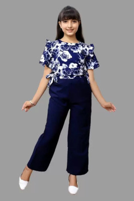 LEERUKA Girls Festive & Party Kurta and Trouser Set(Blue Pack of 1)