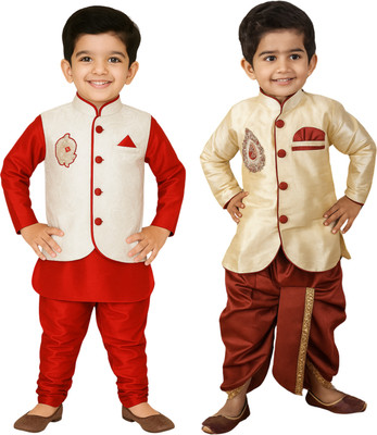 Born Wear Boys Festive & Party Kurta, Dhoti Pant & Dupatta Set(Multicolor Pack of 2)