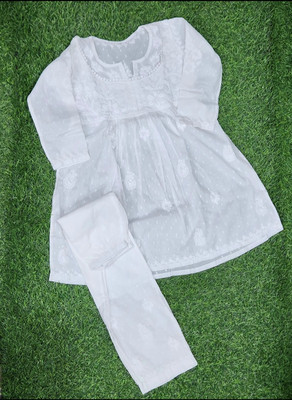 ChikanKari By Kraft Girls Festive & Party Kurta and Pyjama Set(White Pack of 1)
