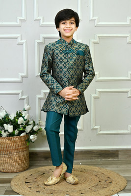 AHHAAAA Boys Festive & Party Sherwani and Churidar Set(Blue Pack of 1)