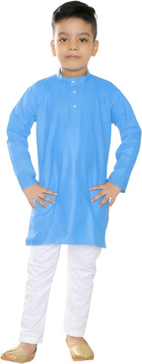 Mayyas fashion Boys Festive & Party, Casual Kurta and Pyjama Set(Blue Pack of 1)