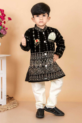 JAYI Boys Festive & Party Kurta and Pyjama Set(Black Pack of 2)