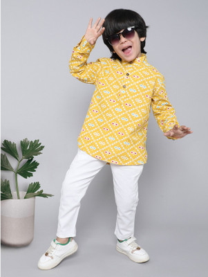 Nelkar Boys Festive & Party Kurta and Churidar Set(Yellow Pack of 1)
