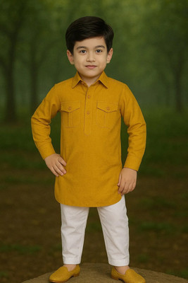 Eliq Boys Festive & Party Kurta and Pyjama Set(Beige Pack of 1)