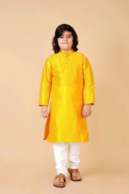 VALAKI Boys Wedding Kurta and Pyjama Set(Yellow Pack of 1)