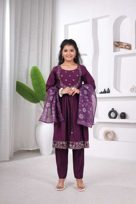Shivam Baby Girls Wedding Kurta and Trouser Set(Purple Pack of 3)