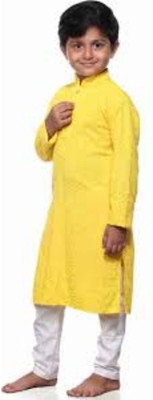 VDC CREATIONS Baby Boys Festive & Party Kurta and Pyjama Set(Yellow Pack of 1)
