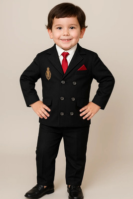 ANSHI COLLECTIONS Boys Festive & Party, Wedding Blazer, Shirt and Trouser Set(Black Pack of 1)