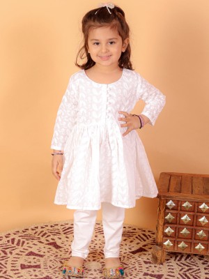 VASTRAMAY SISHU Girls Casual Kurta and Leggings Set(White Pack of 1)