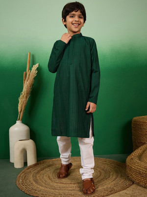 Sangria Boys Festive & Party Kurta and Churidar Set(Green Pack of 1)