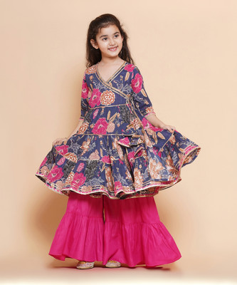 Pinkshierd Girls Wedding Kurta and Pyjama Set(Dark Blue Pack of 1)