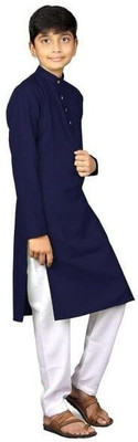 Raven Creation Boys Festive & Party Kurta and Pyjama Set(Dark Blue Pack of 1)