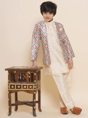 AJ Dezines Boys Festive & Party, Wedding Kurta, Waistcoat and Pyjama Set(Beige Pack of 1)