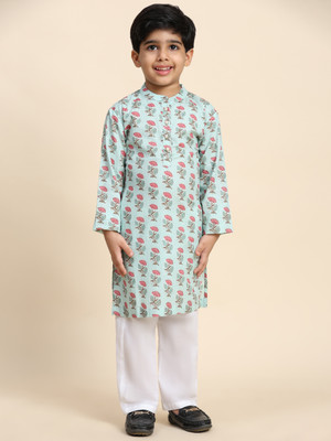 maaesa Boys Festive & Party Kurta and Pyjama Set(Light Blue Pack of 1)