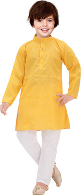 ZARTAJ Boys Festive & Party Kurta and Pyjama Set(Yellow Pack of 1)