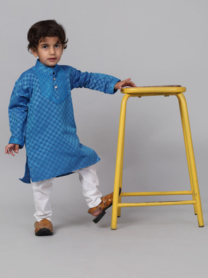 ARHAAM COLLECTION Boys Wedding Kurta and Pyjama Set(Dark Blue Pack of 1)