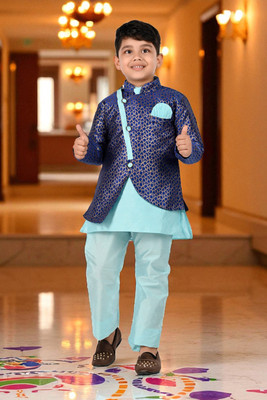 new gen Baby Boys Casual, Festive & Party, Wedding Kurta, Waistcoat and Pyjama Set(Blue Pack of 1)
