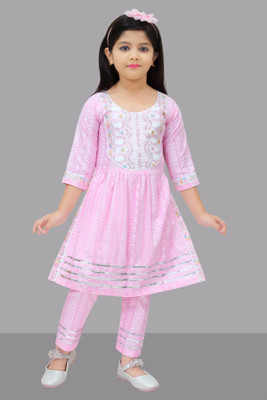 AbbasaFashionZ Girls Festive & Party Kurta and Churidar Set(Multicolor Pack of 1)