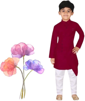 VDC CREATIONS Baby Boys Festive & Party Kurta and Pyjama Set(Maroon Pack of 1)