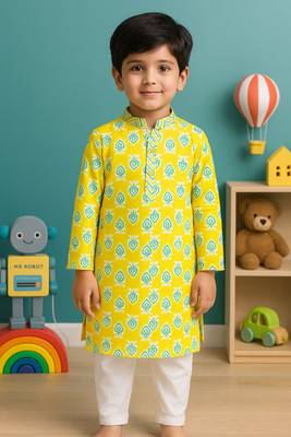 AHLAN APPARELS Boys Festive & Party, Wedding Kurta and Pyjama Set(Yellow Pack of 1)