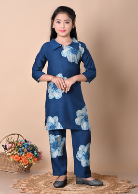 barkatdesigningplanet Girls Festive & Party Kurta and Pyjama Set(Multicolor Pack of 1)