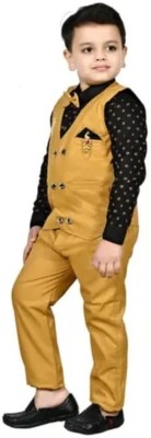 DIVISHAFASHION Boys Festive & Party, Casual, Wedding, Formal Shirt, Waistcoat and Pant Set(Yellow Pack of 1)