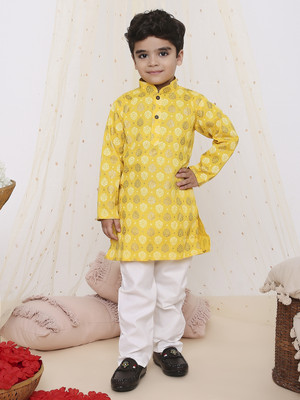 KID1 Boys Festive & Party Kurta and Pyjama Set(Yellow Pack of 1)