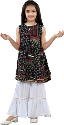 Tasrika Girls Festive & Party Kurta and Sharara Set(Black Pack of 1)