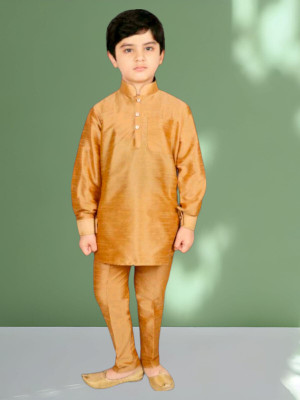 FMSE Boys Festive & Party Kurta and Churidar Set(Gold Pack of 1)