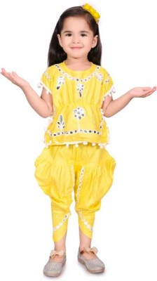 TheElements Baby Girls Festive & Party Kurta and Dhoti Pant Set(Yellow Pack of 1)