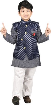 new gen Boys Festive & Party Kurta, Waistcoat and Pyjama Set(Dark Blue Pack of 1)